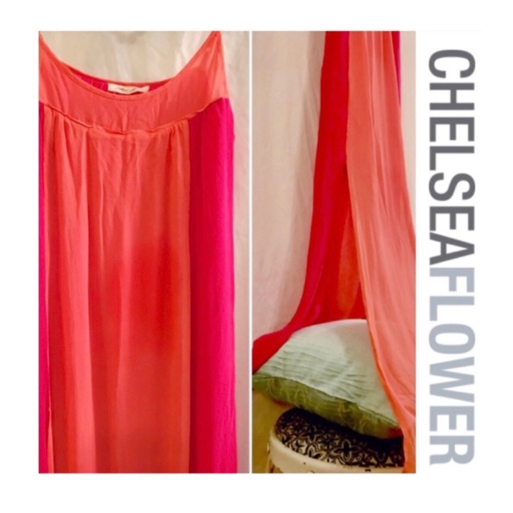 NWOT {Chelsea Flower NYC} Pink + Orange Crêpe Maxi Dress, Size S